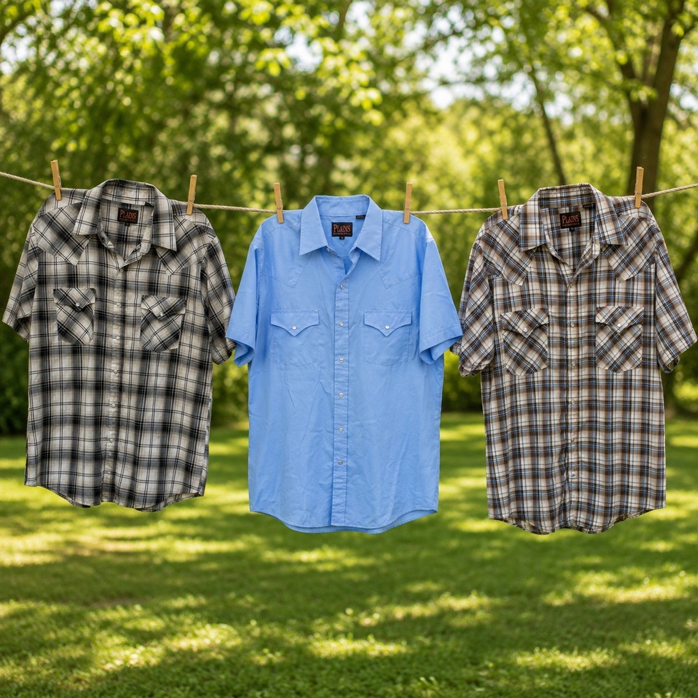 Lot of 3 Plains Western Wear Men's Medium Pearl Snap Short Sleeve Shirts